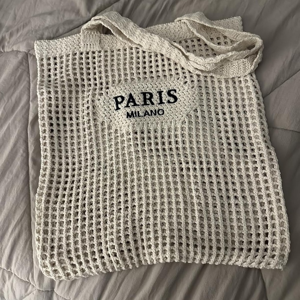 cream mesh tote